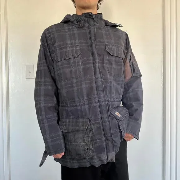 Rare Vintage 00s Quilted Carhartt Plaid Tactical Pocket Winter Ski Coat Jacket - Picture 6 of 8